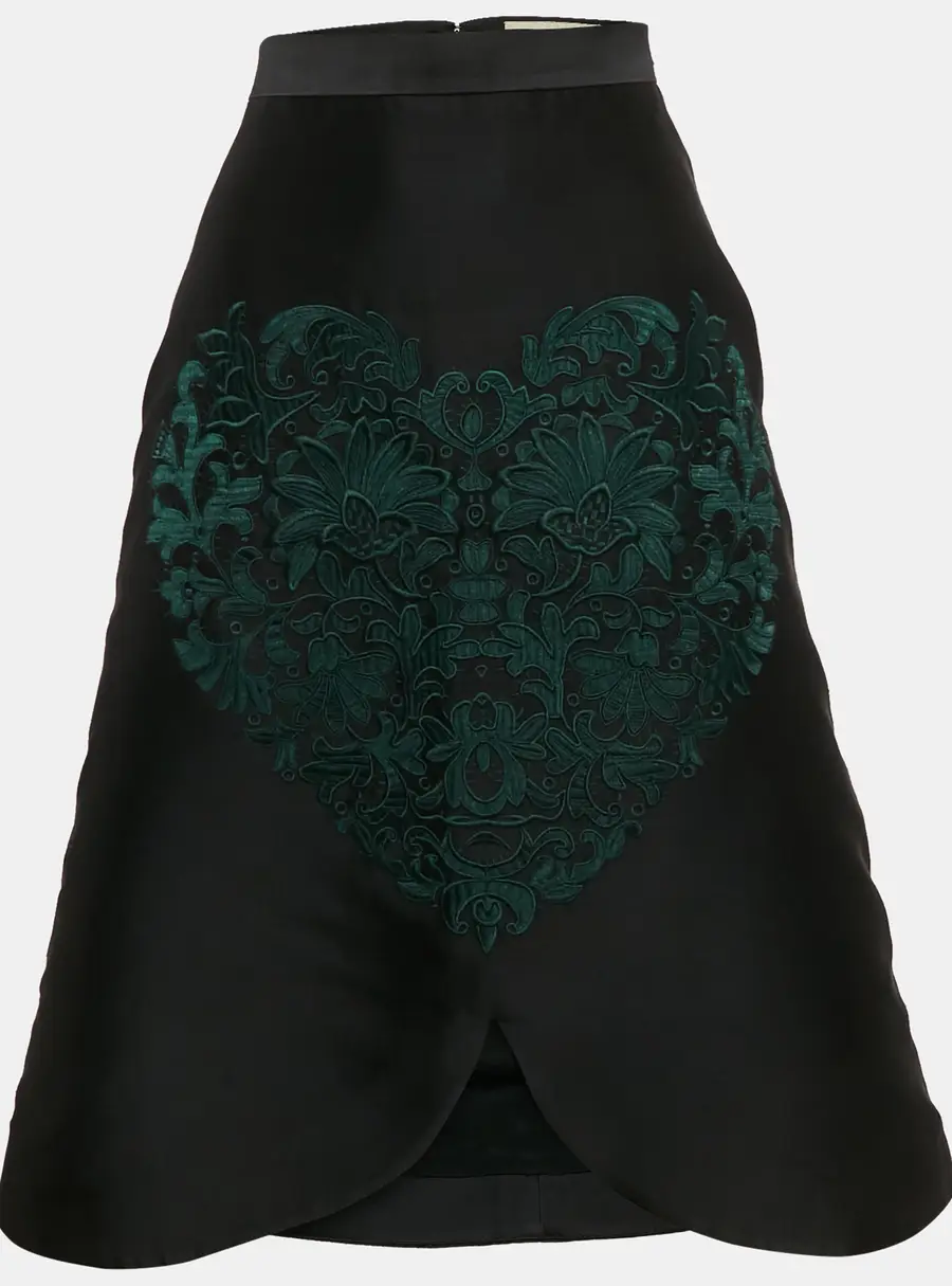 Stella McCartney Black Embroidered Silk Blend Midi Skirt S
