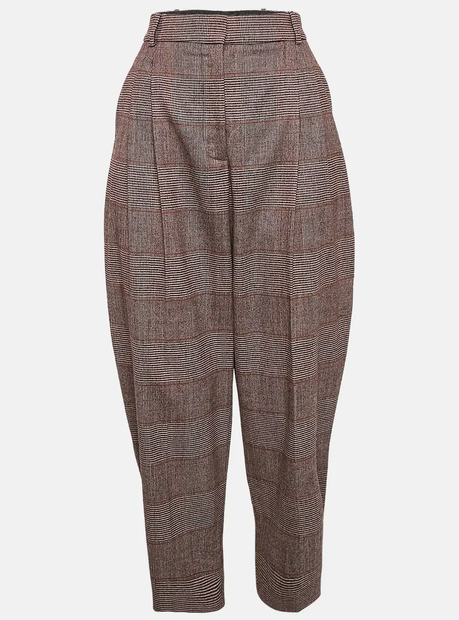 Stella McCartney Pink Houndstooth Wool Cropped Pants M