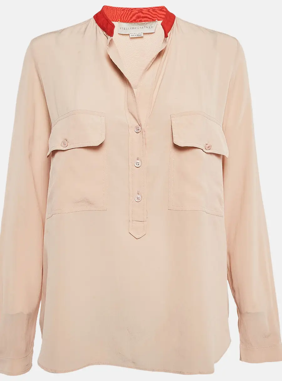 Stella McCartney Pale Pink Silk Crepe Contrast Collar Detail Blouse M