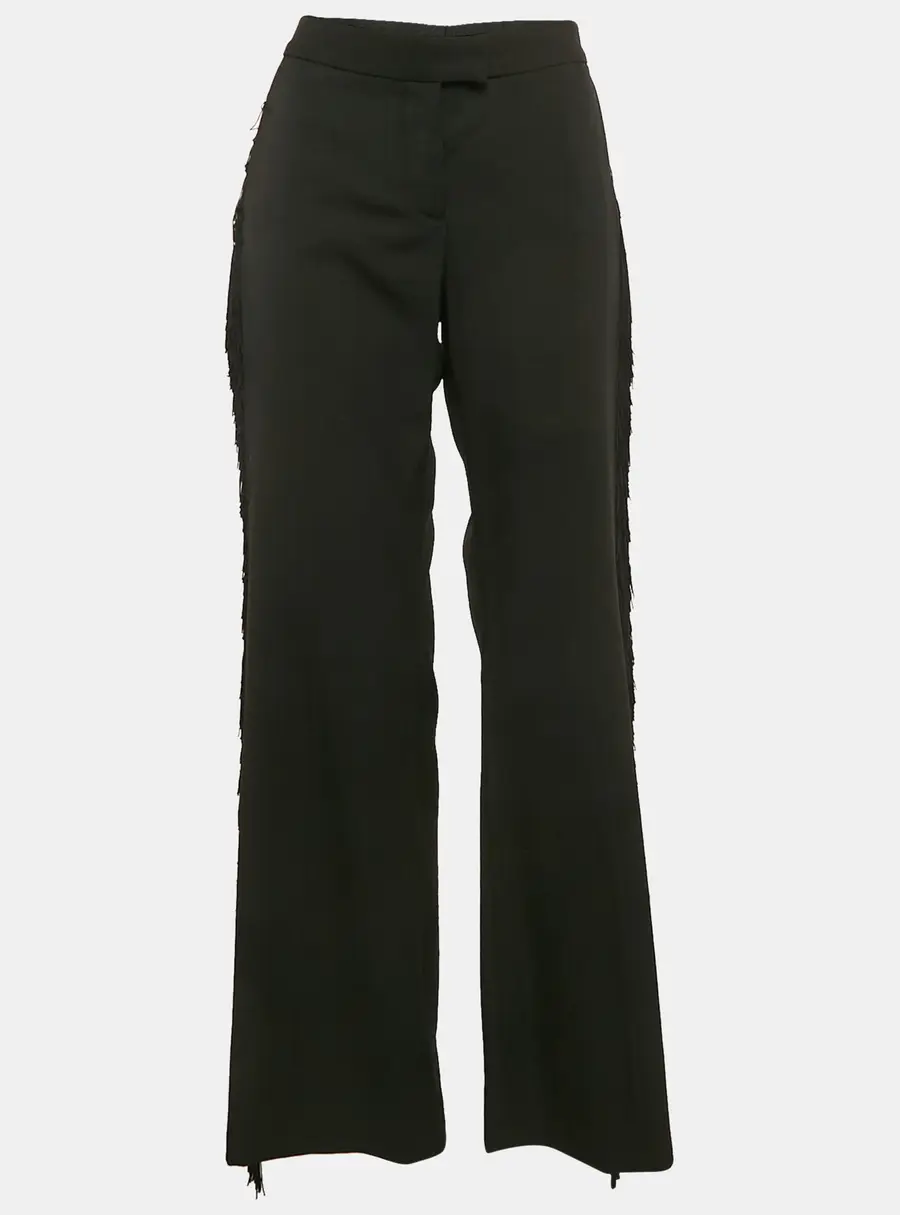 Stella McCartney Black Wool Fringed Detail Flared Trousers M