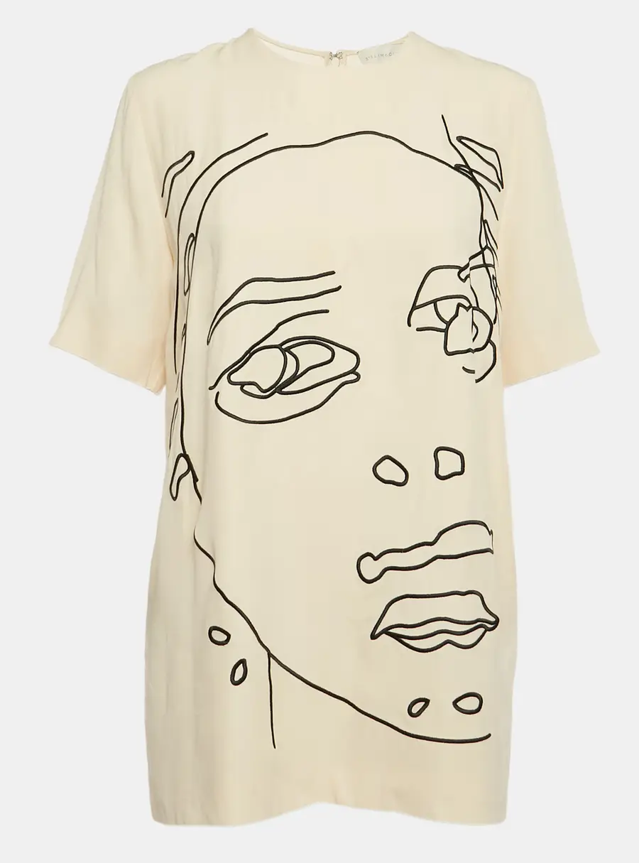 Stella McCartney Cream Embroidered Crepe Mini Dress S