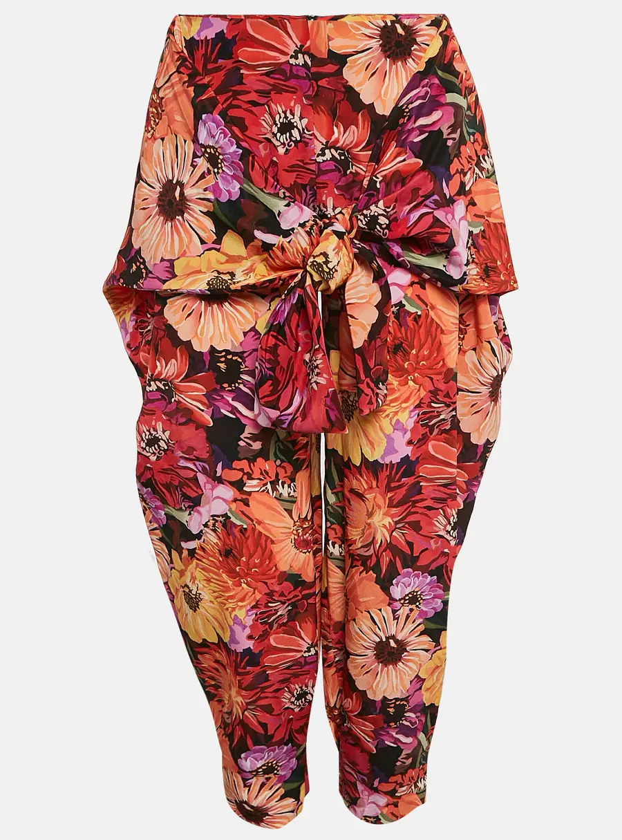 Stella McCartney Red Floral Print Silk Tie-Up Trousers S
