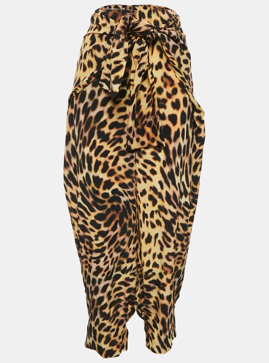 Stella McCartney Brown Leopard Print Silk Tie-Up Trousers M