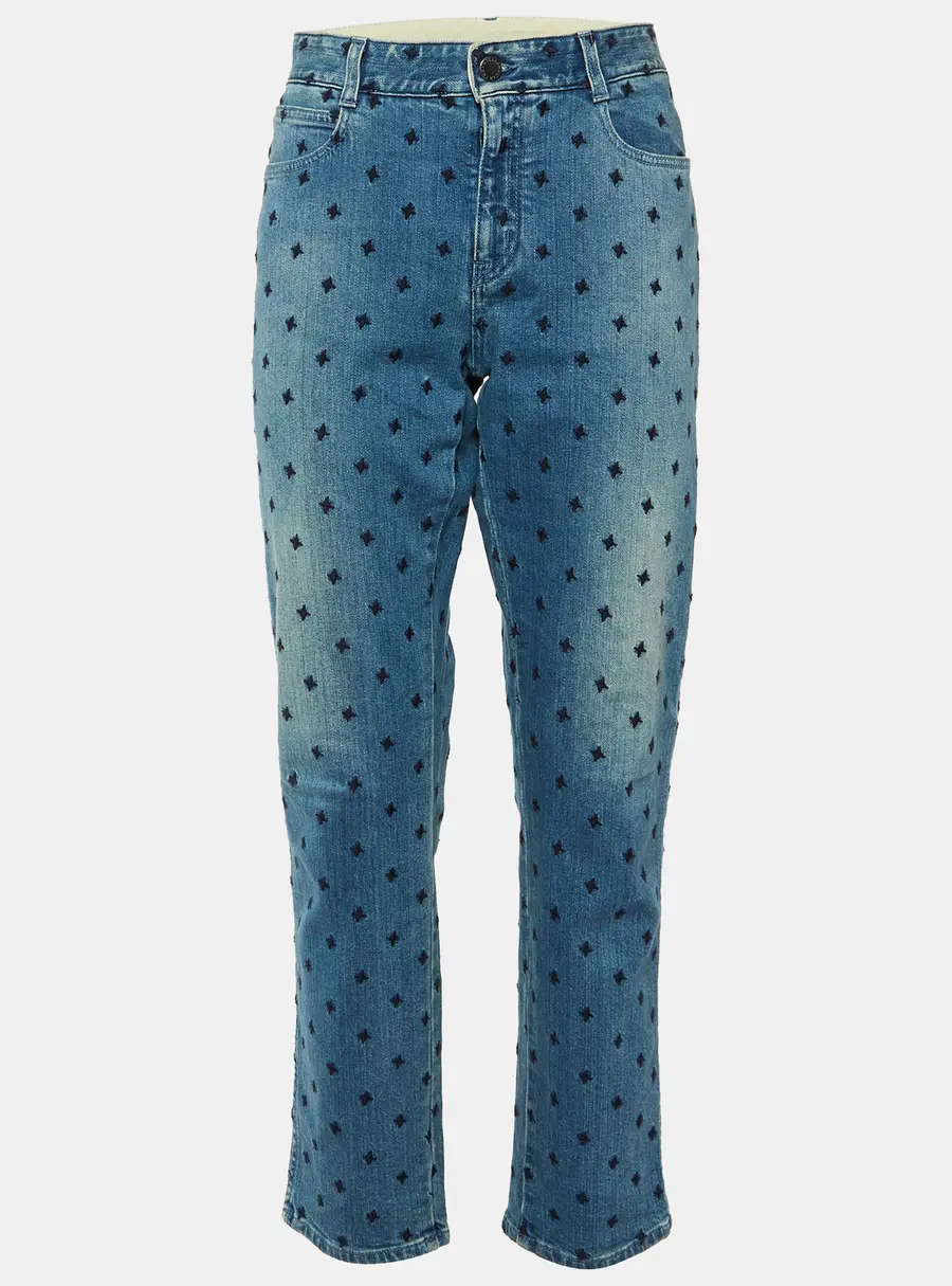 Stella McCartney Blue Embroidered Denim Slim Fit Jeans L/Waist 36"