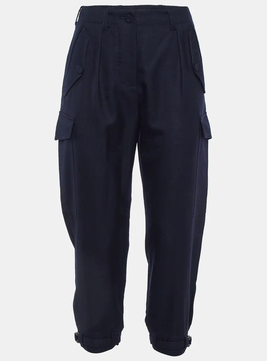 Stella McCartney Navy Blue Wool Belted Cuff Detail Trousers M