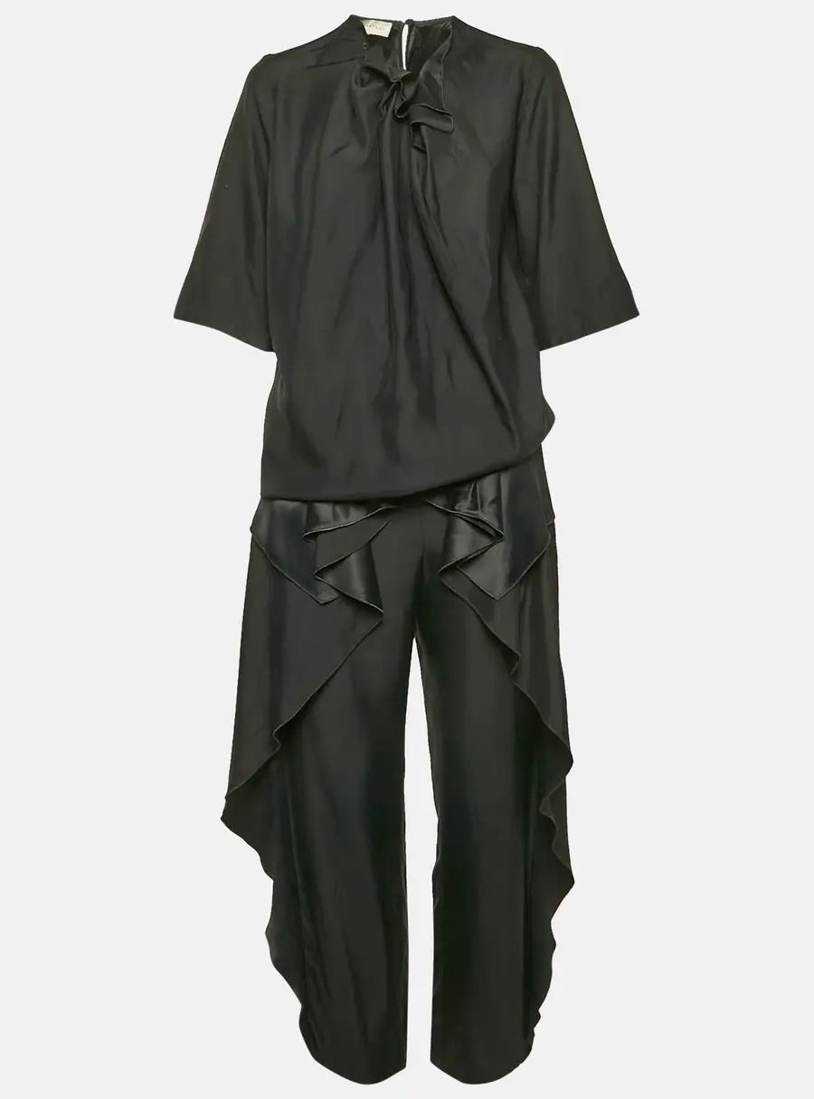 Stella McCartney Black Sateen Ruffled Blouse and Pants Set XS/M