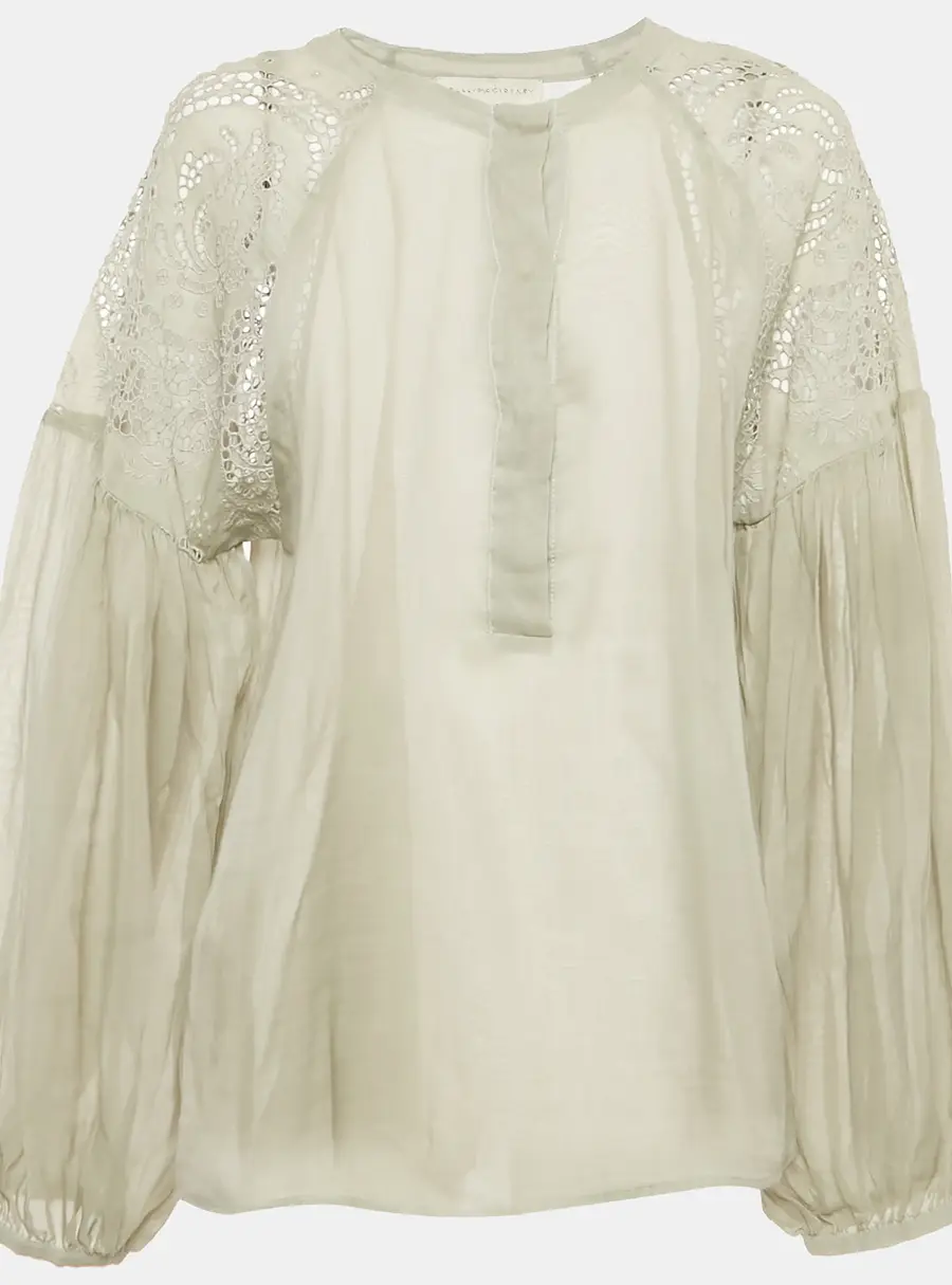 Stella McCartney Grey Broderie Anglaise Cotton Blouse S