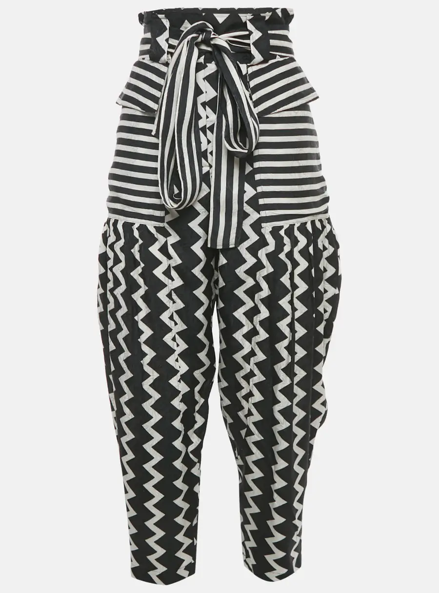 Stella McCartney Black/White Striped Jacquard Silk Belted Trousers S
