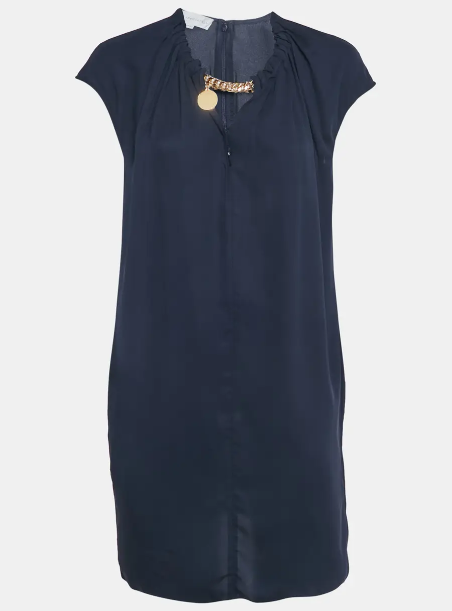 Stella McCartney Navy Blue Georgette Chain Detail Mini Dress S