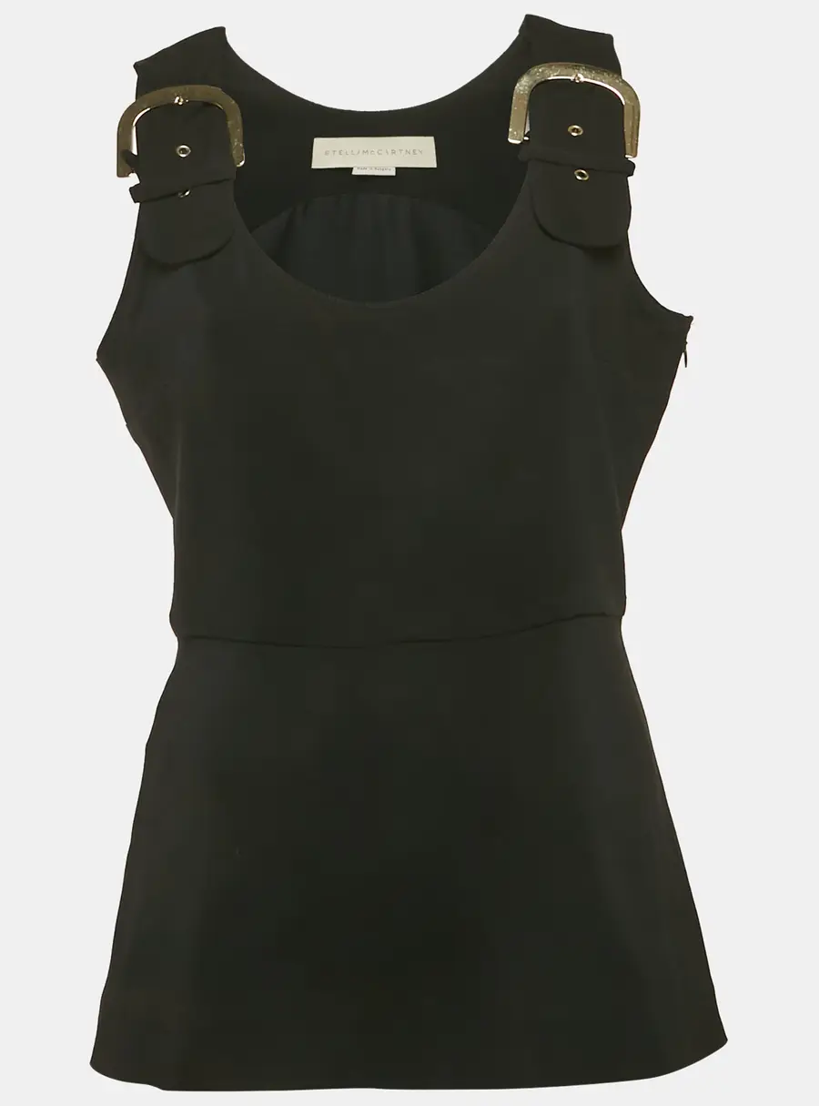 Stella McCartney Black Crepe Buckle Detail Sleeveless Top M