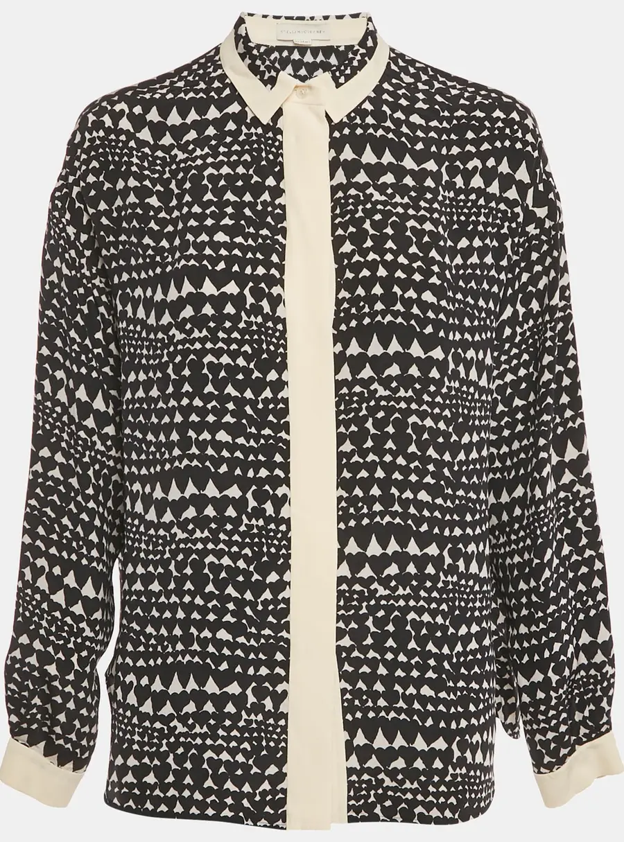 Stella McCartney Monochrome Heart Print Silk Full Sleeves Blouse S