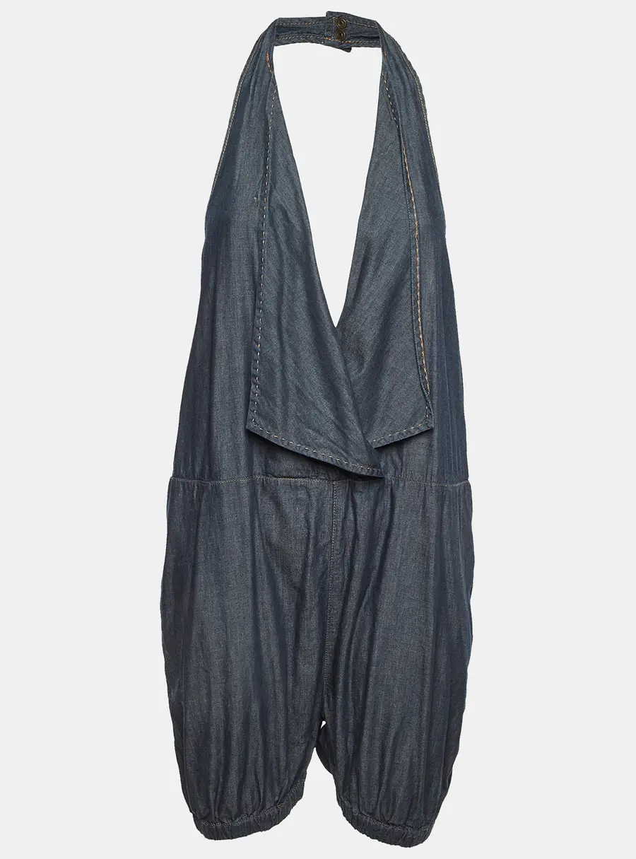 Stella McCartney Blue Cotton Halter Neck Backless Playsuit M