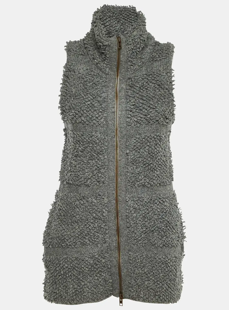 Stella McCartney Grey Fleece Wool Zip-Up Sleeveless Cardigan S
