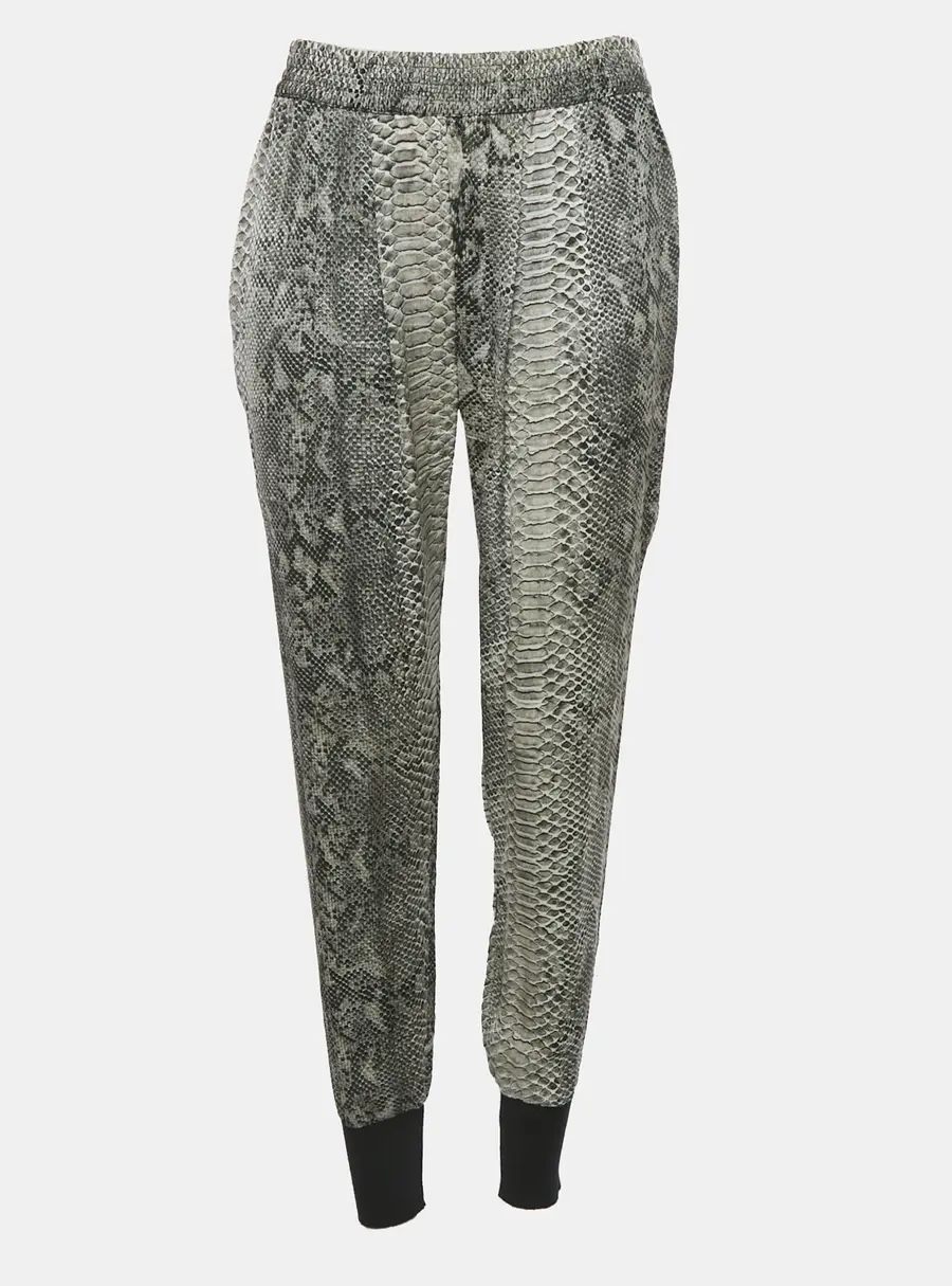 Stella McCartney Grey Snakeskin Print Silk Joggers M