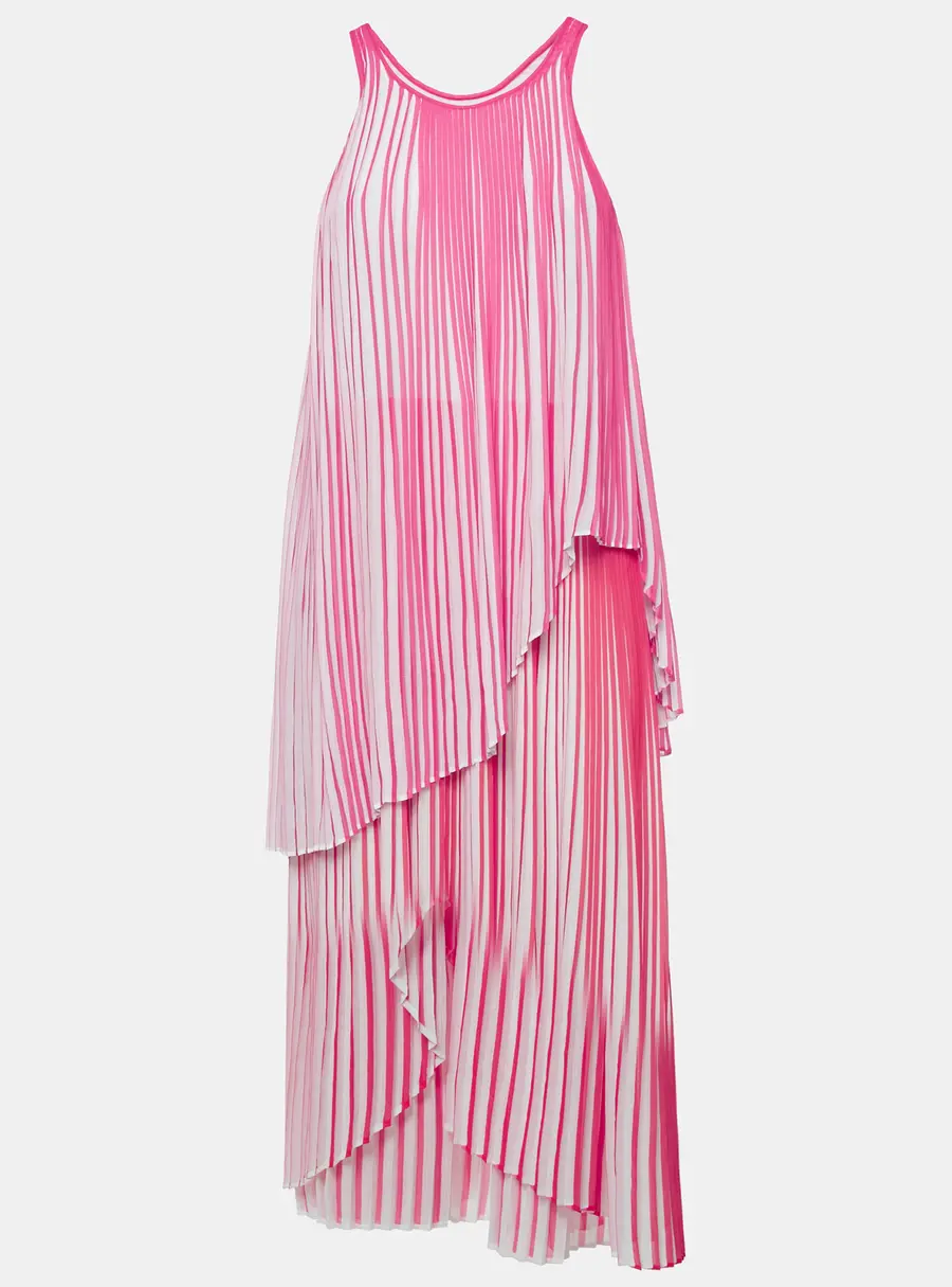 Stella McCartney Pink/Red Pleated Crepe Sleeveless Dress M