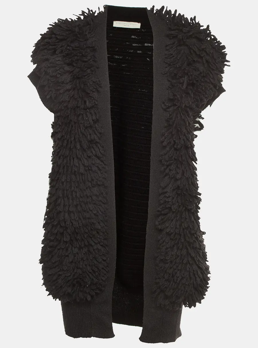 Stella McCartney Black Wool Fringed Sleeveless Cardigan M