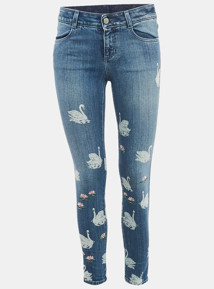 Stella McCartney Blue Printed & Embroidered Denim Skinny Fit Jeans S Waist 26"