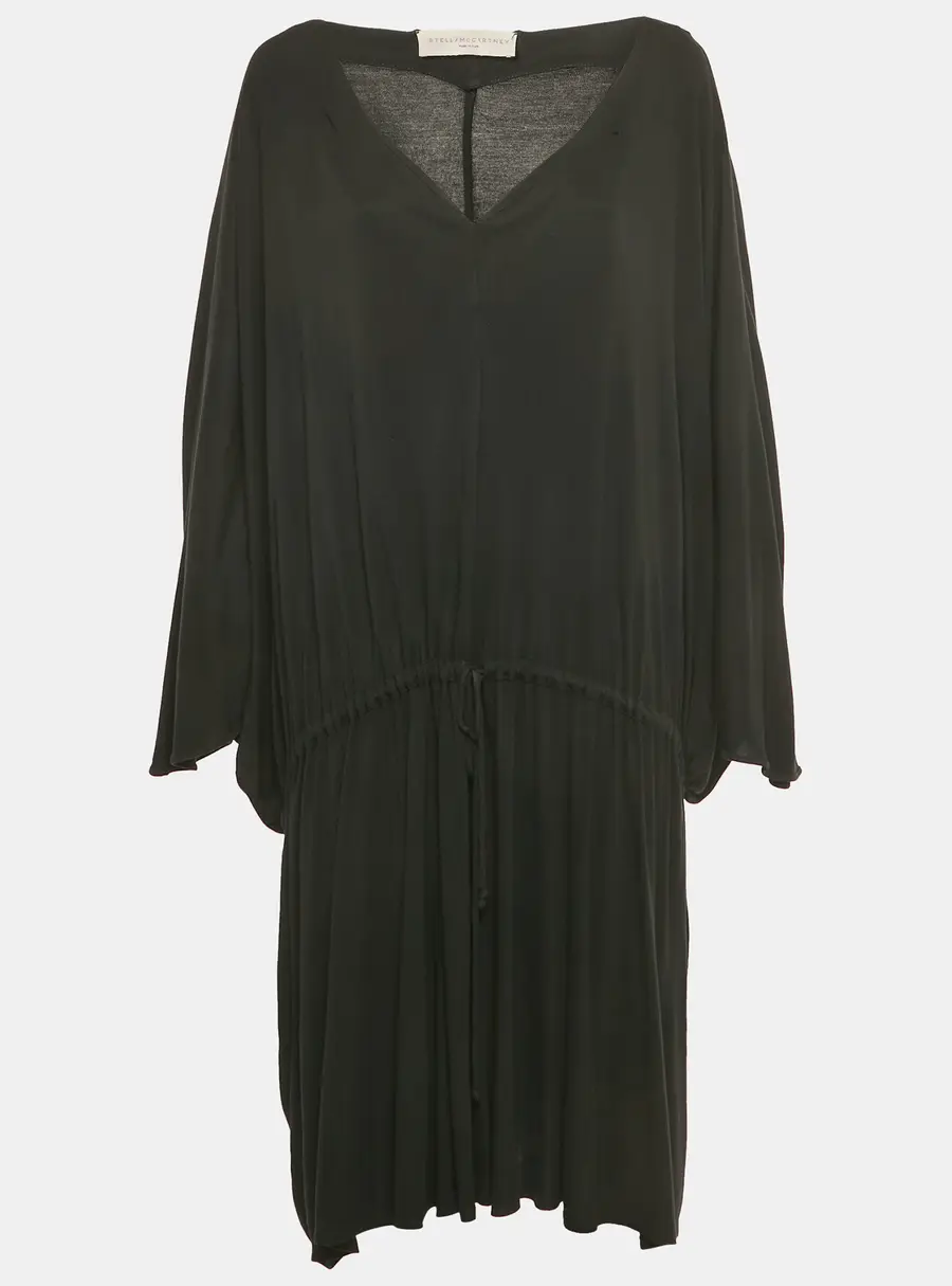 Stella McCartney Black Jersey Plunge Neck Drawstring Midi Dress L