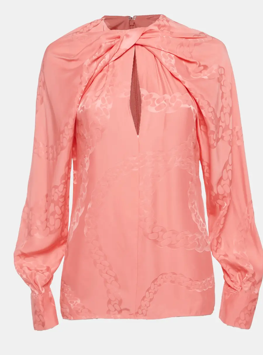 Stella McCartney Salmon Prink Jacquard Chain Silk Blouse S