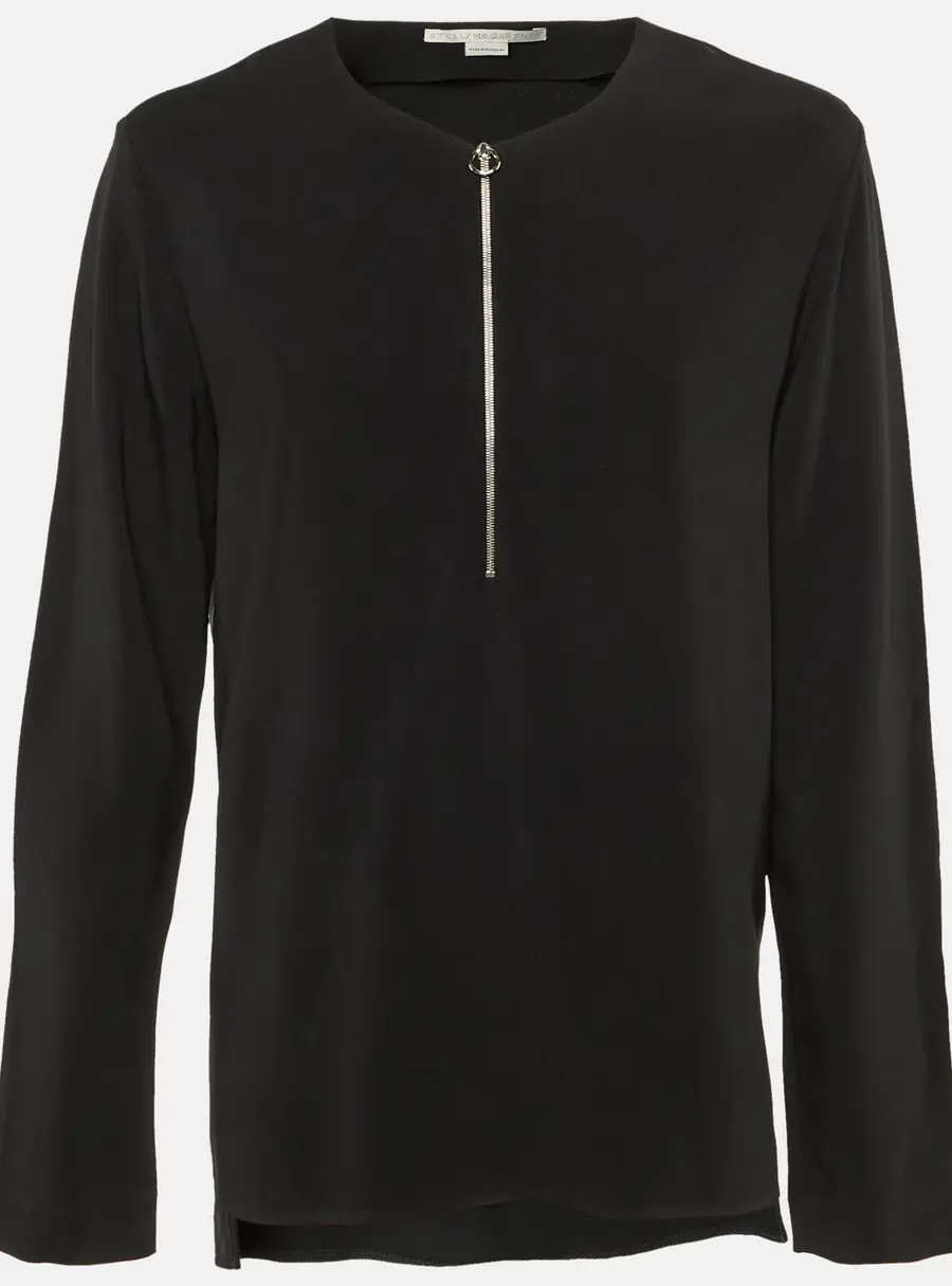 Stella McCartney Black Crepe Zip Front Blouse M