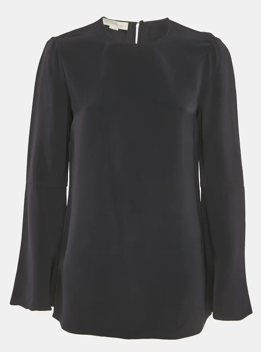 Stella McCartney Navy Blue Crepe Flared Sleeve Blouse S