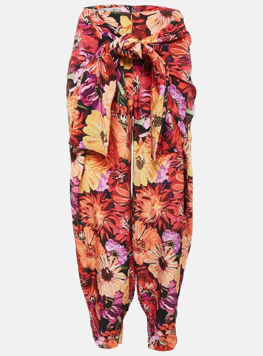 Stella McCartney Red Floral Print Silk Tie-Up Trousers S