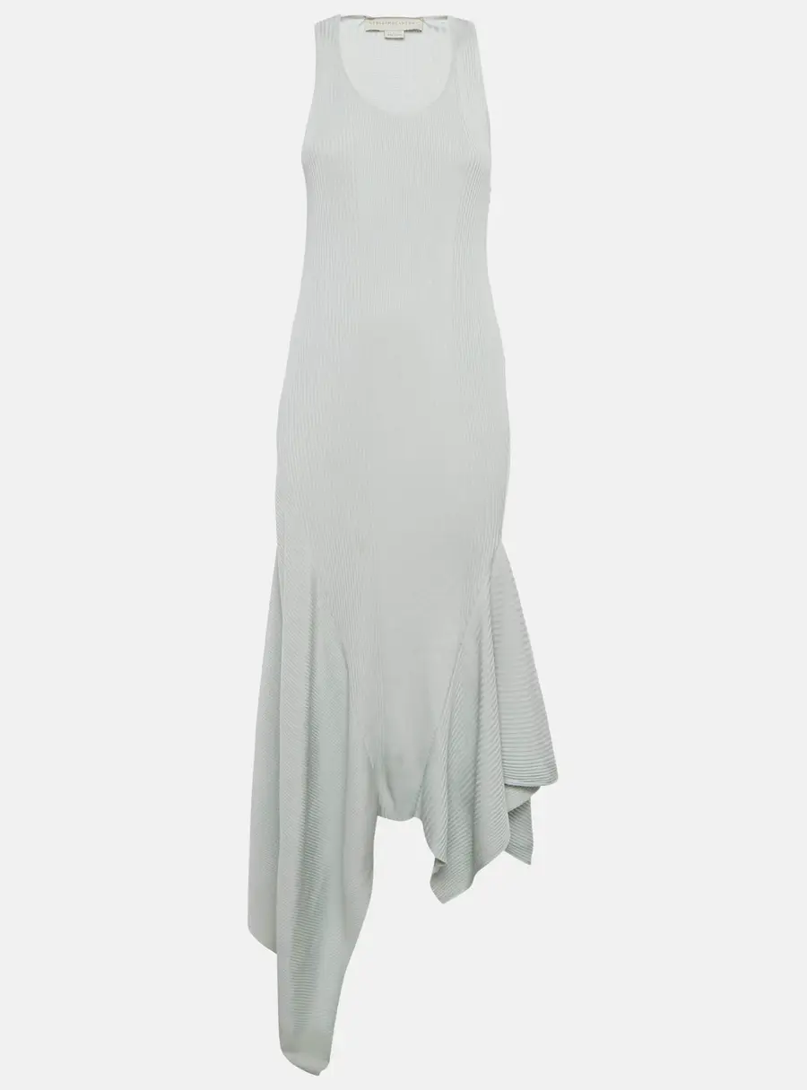 Stella McCartney Blue Rib Knit Asymmetric Maxi Dress M