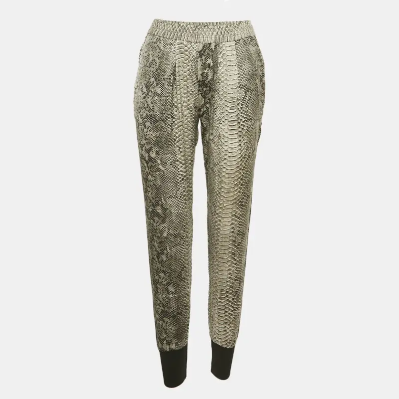 Stella McCartney Grey Snakeskin Print Silk Rib Hem Joggers S