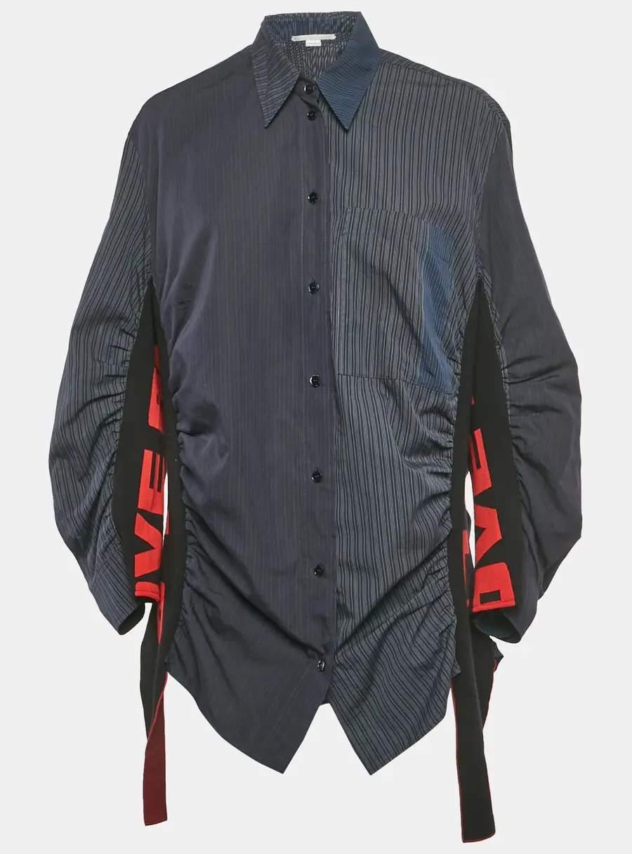 Stella McCartney Navy Blue Pinstripe Cotton Ruche Shirt M