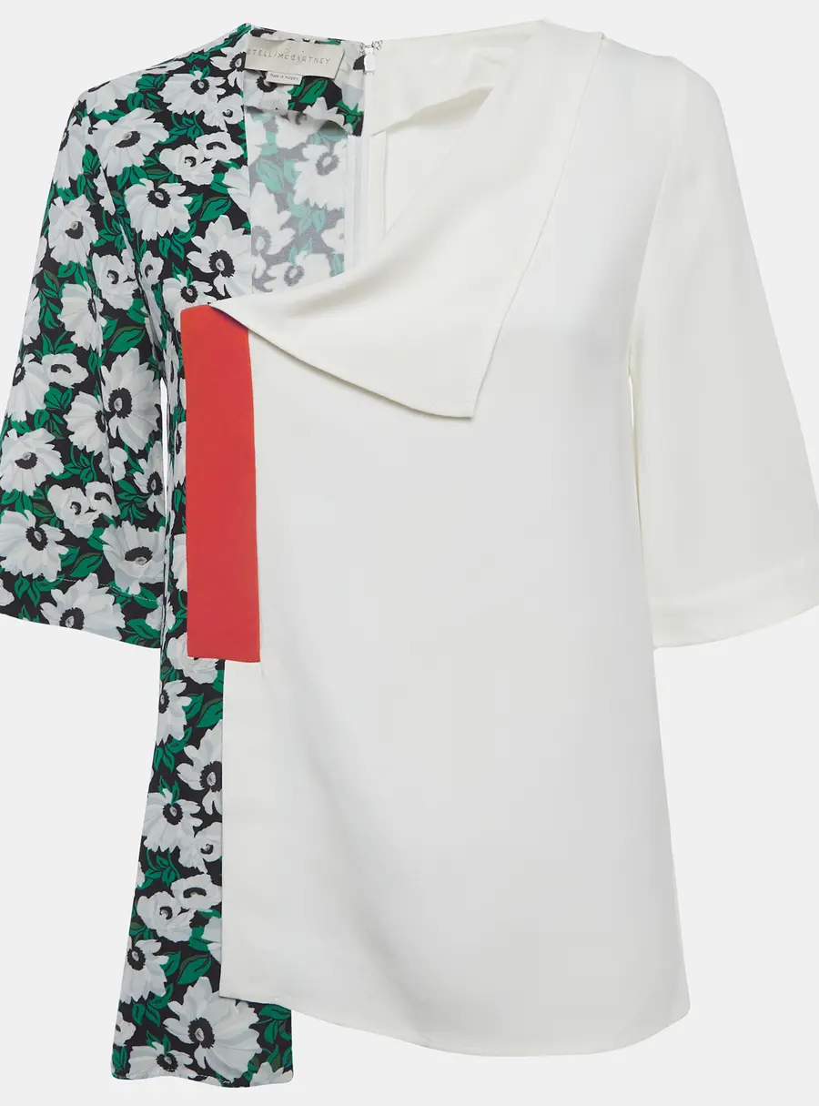 Stella McCartney White/Green Floral Print Crepe Top XS