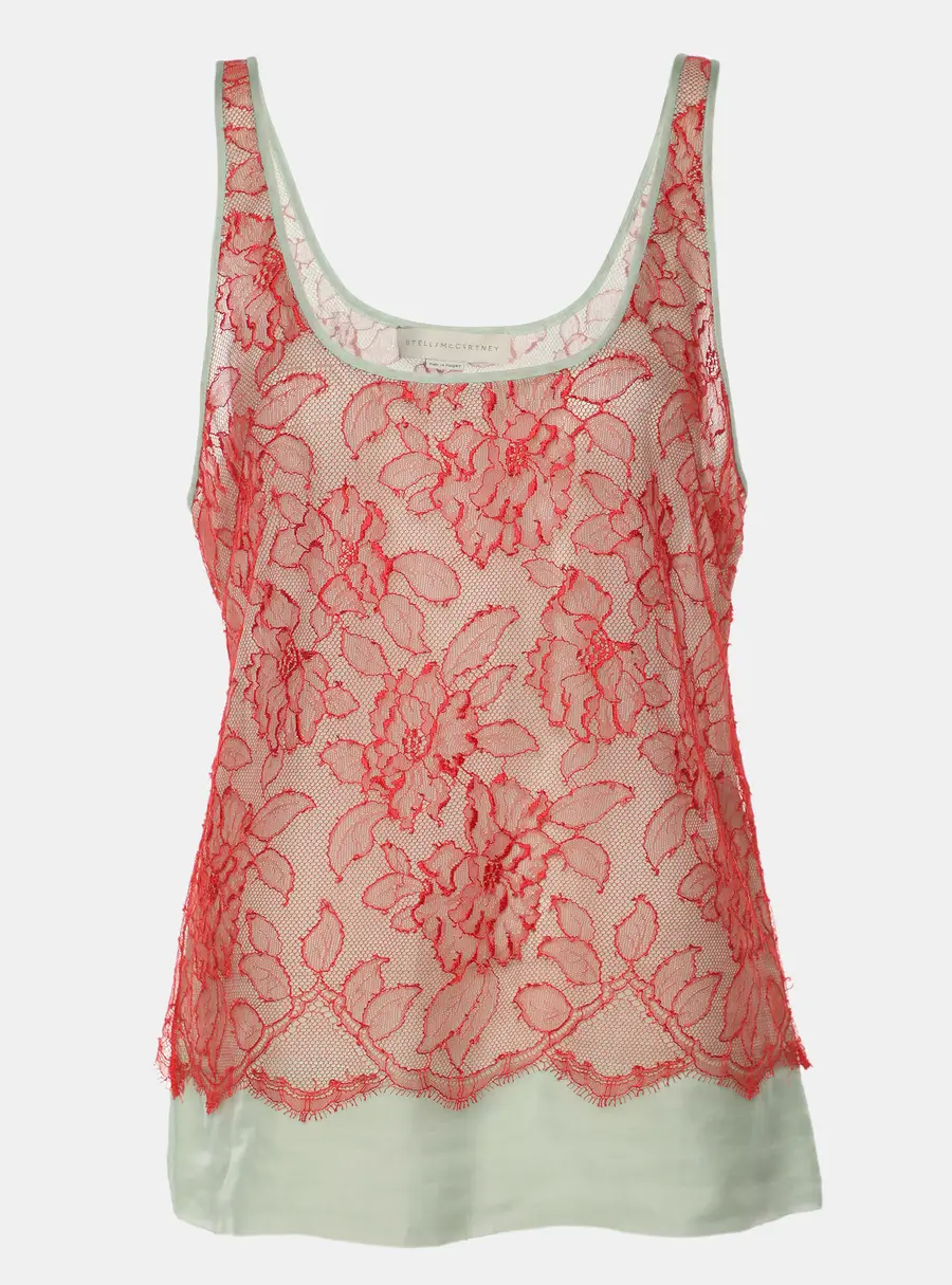 Stella McCartney Red/Mint Lace and Chiffon Sleeveless Top S