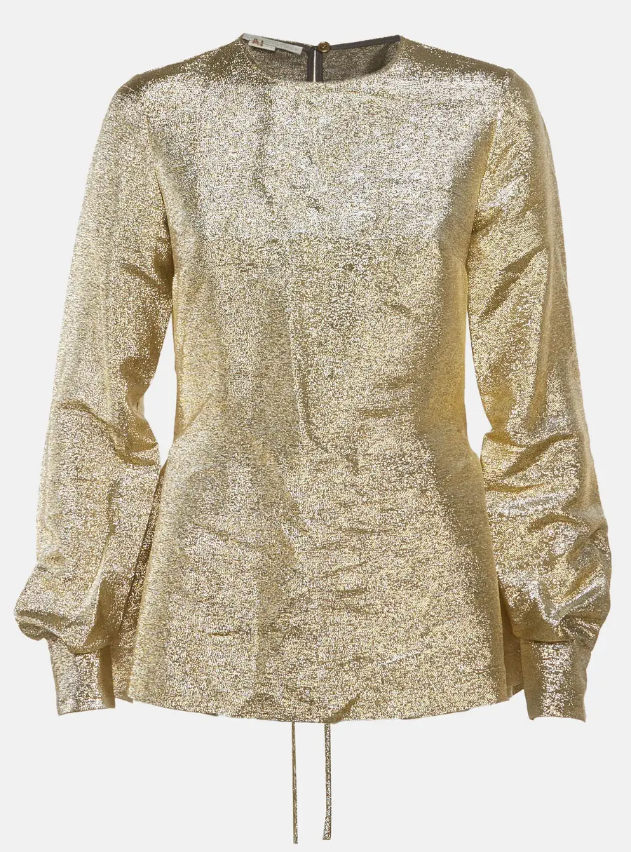 Stella McCartney Gold Lurex Gathered Lame Peplum Blouse S