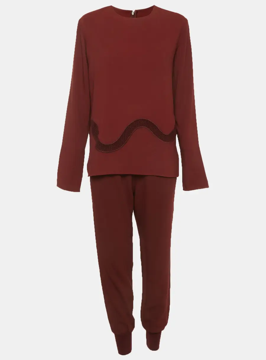 Stella McCartney Burgundy Crepe Embroidered Top & Pants Suits S/M