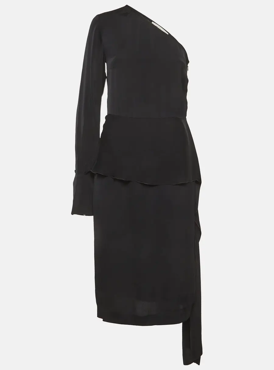Stella McCartney Black Crepe One Shoulder Midi Dress S
