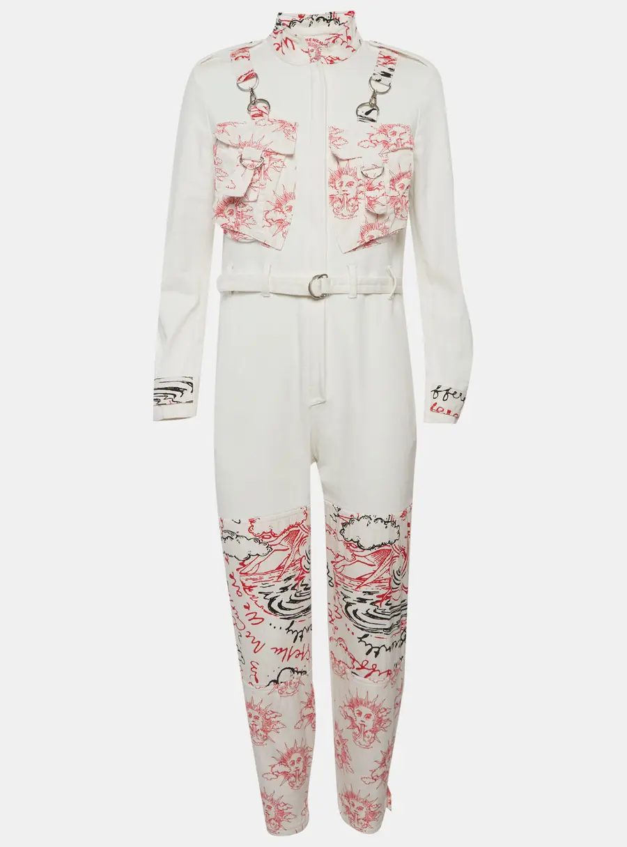 Stella McCartney White Denim Abstract Print Jumpsuit S