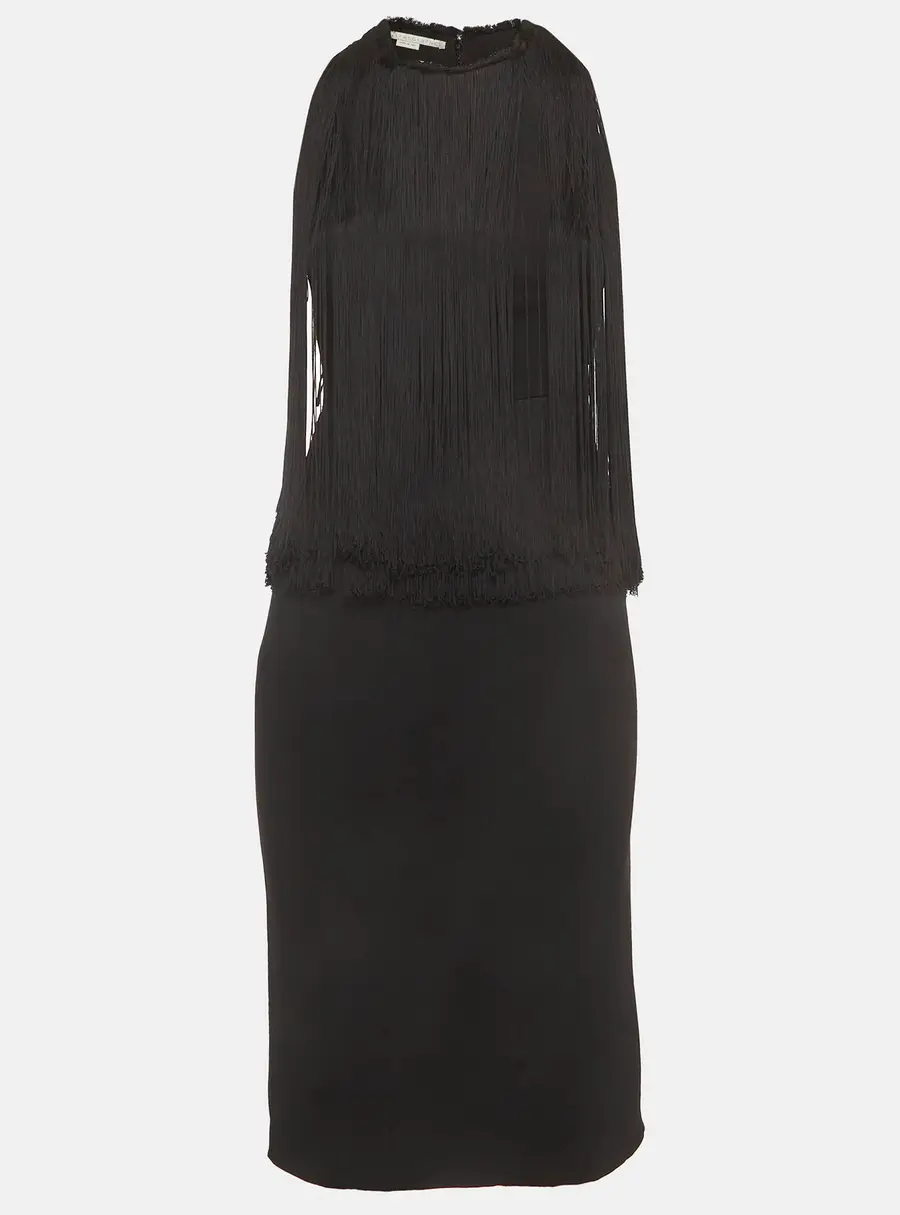 Stella McCartney Black Crepe Fringed Midi Dress XS