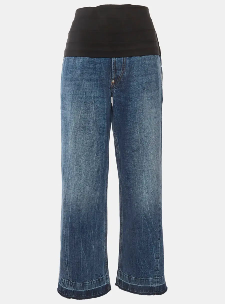 Stella McCartney Blue/Black Denim Pleated High-Rise Jeans M/Waist 32"