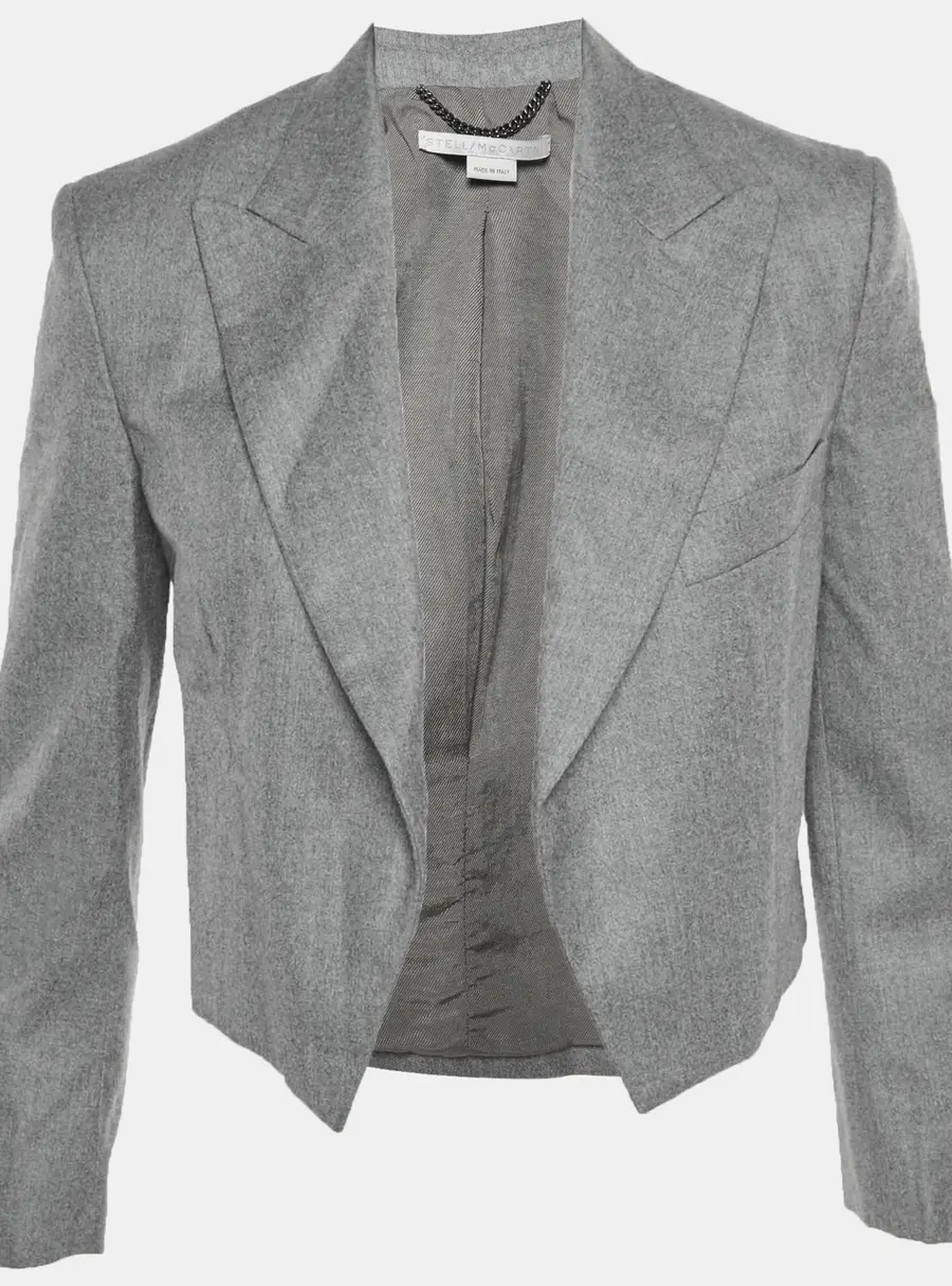 Stella McCartney Grey Wool Open Front Cropped Blazer XXS
