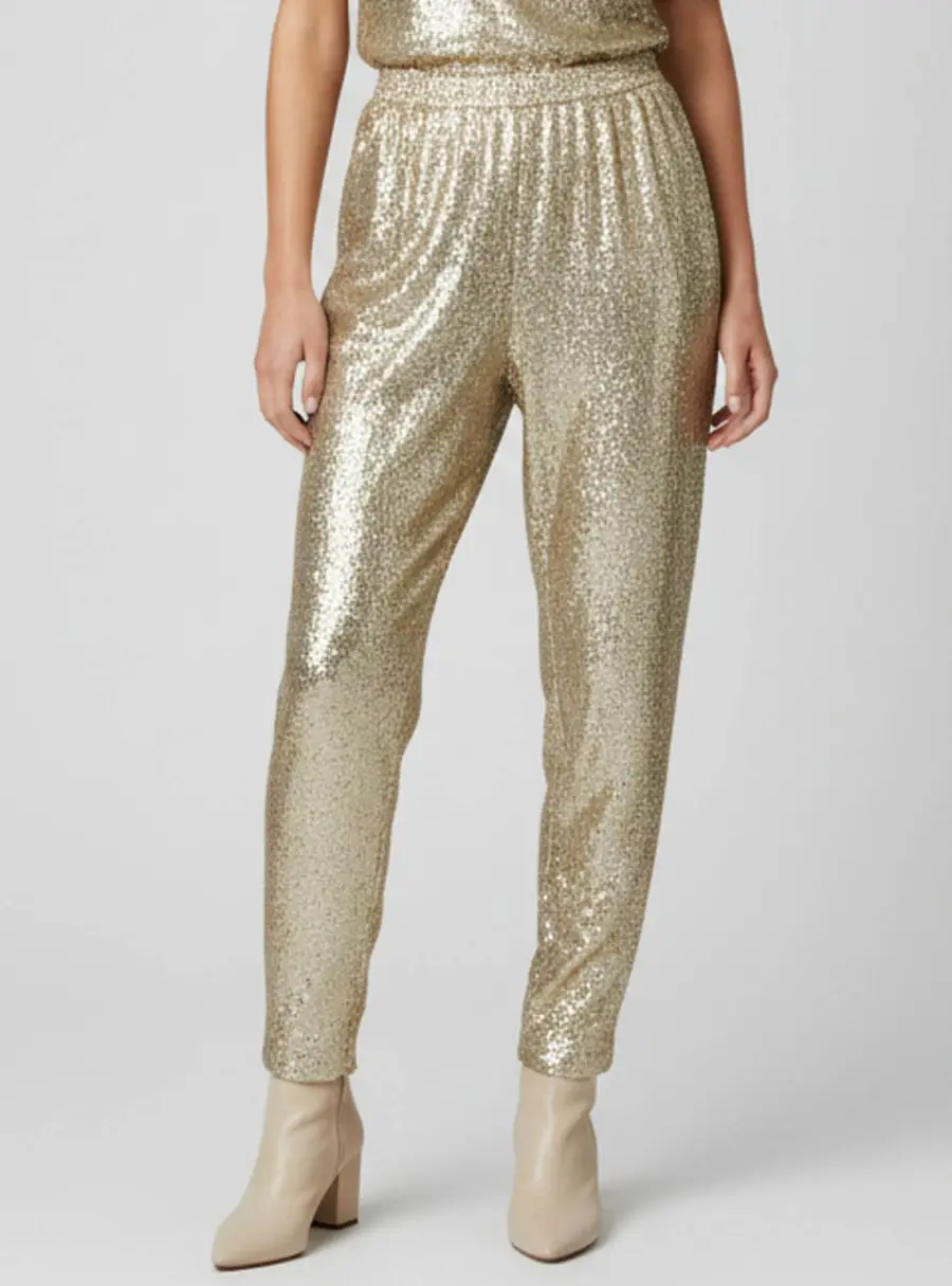 Stella McCartney Gold Lurex Silk Blend High Waisted Trousers M