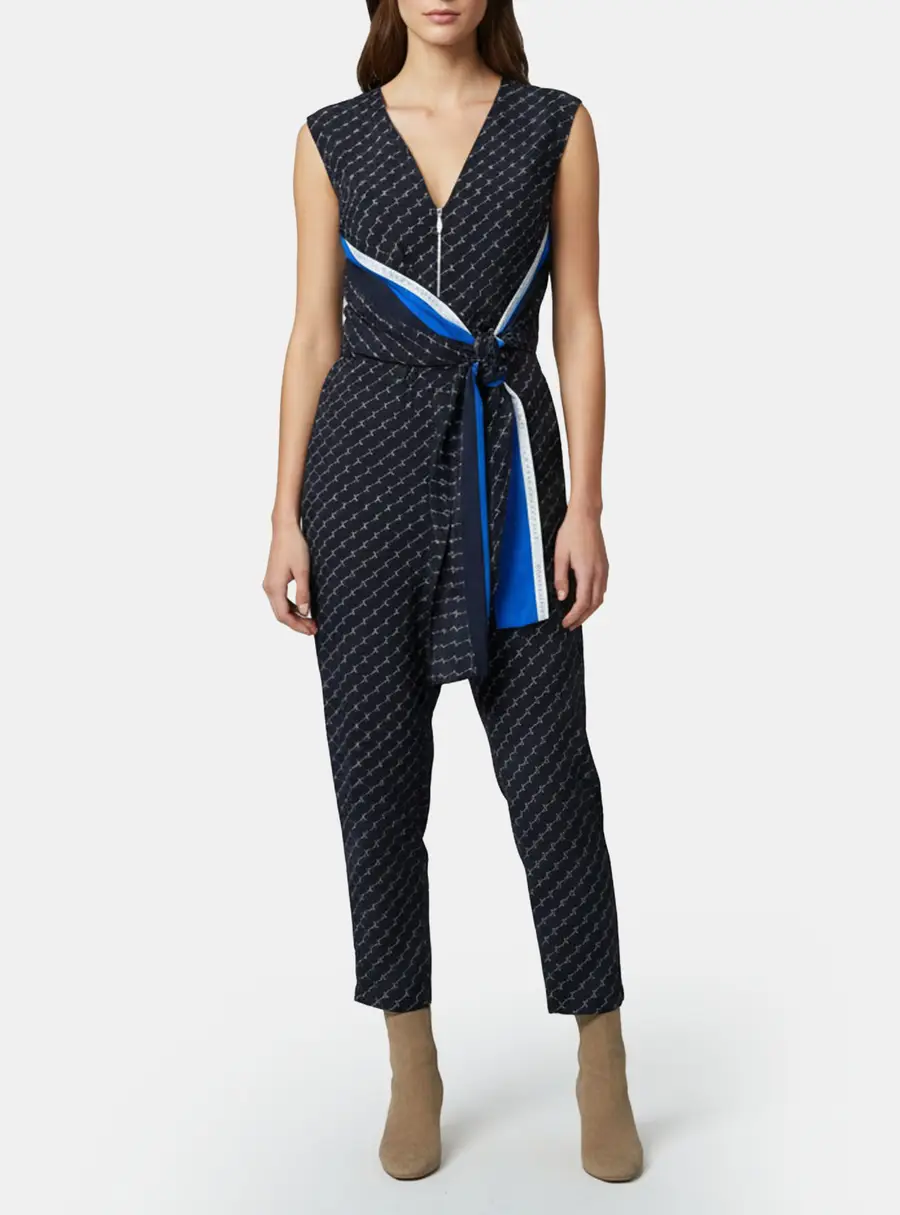Stella McCartney Navy Blue Logo Print Silk Jumpsuit S