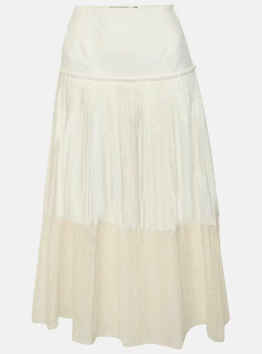 Stella McCartney Cream Cotton and Mesh Pleated Midi Skirt S