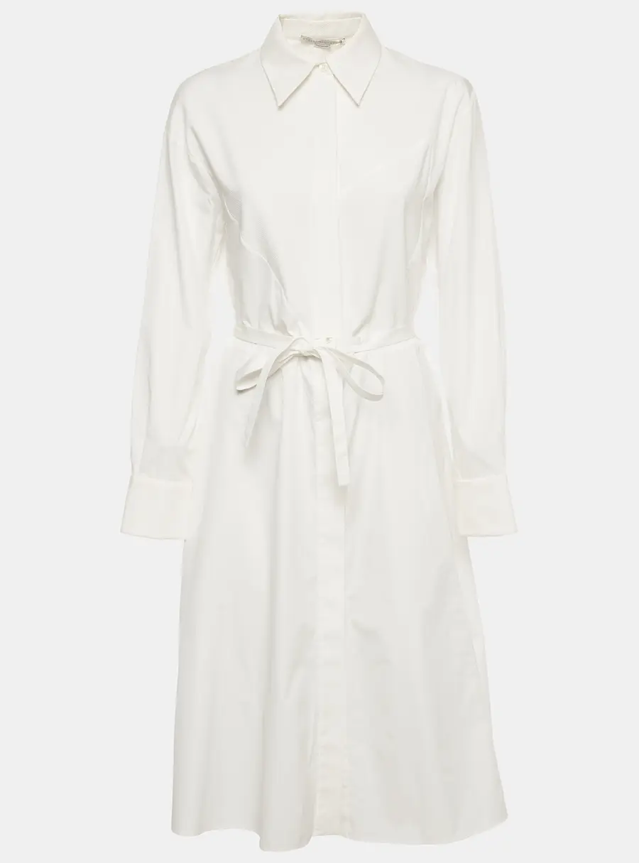 Stella McCartney White Poplin Button Front Belted Midi Dress S