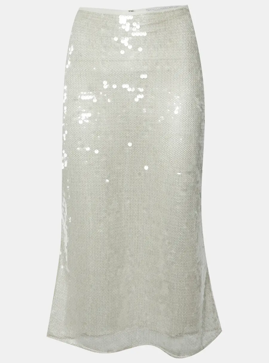 Stella McCartney Cream Sequined Mesh Knit Midi Skirt L