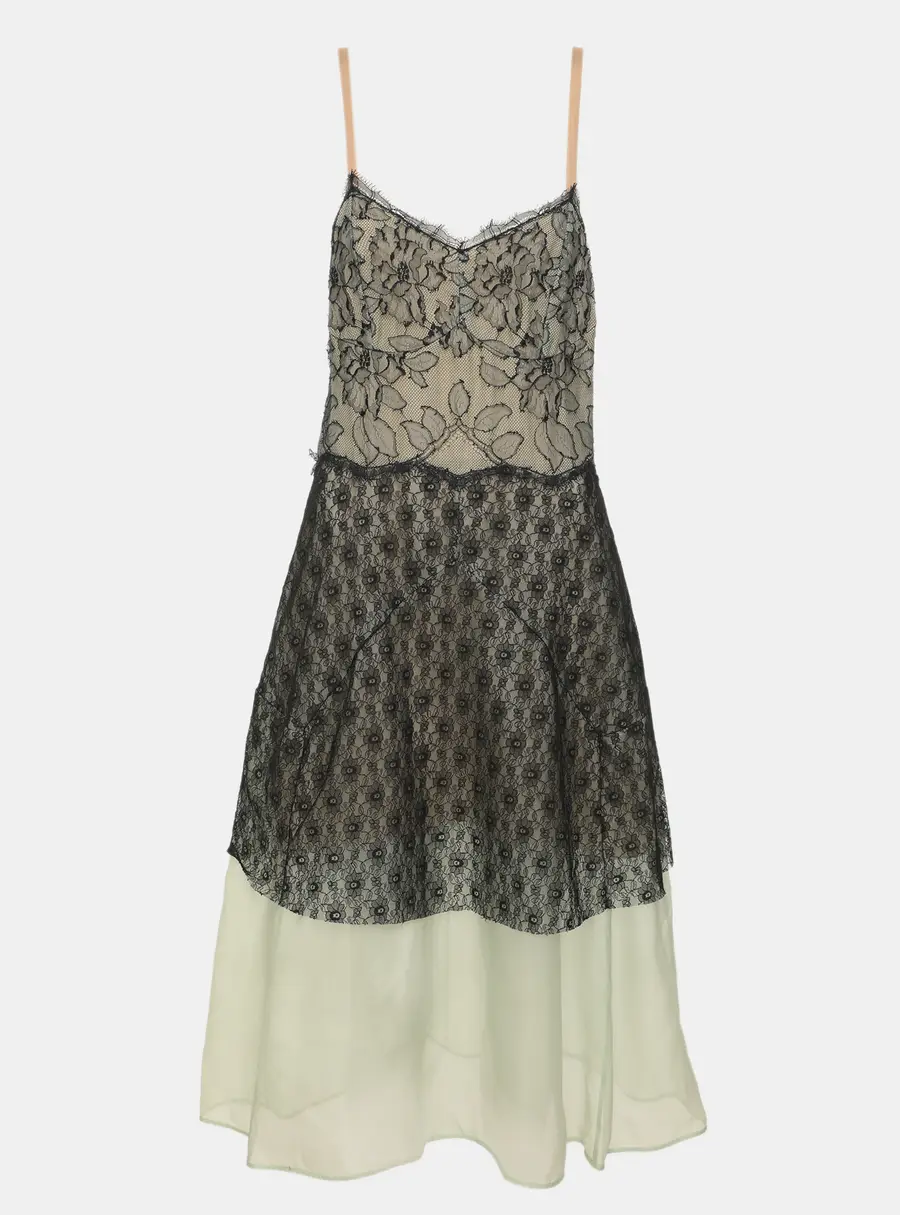Stella McCartney Black/Green Lace and Tulle Dress S