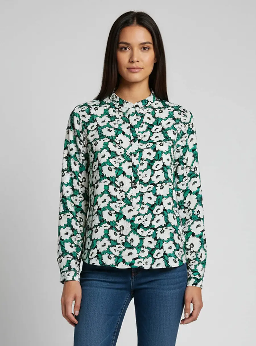 Stella McCartney Green/White Floral Print Silk Long Sleeve Blouse L