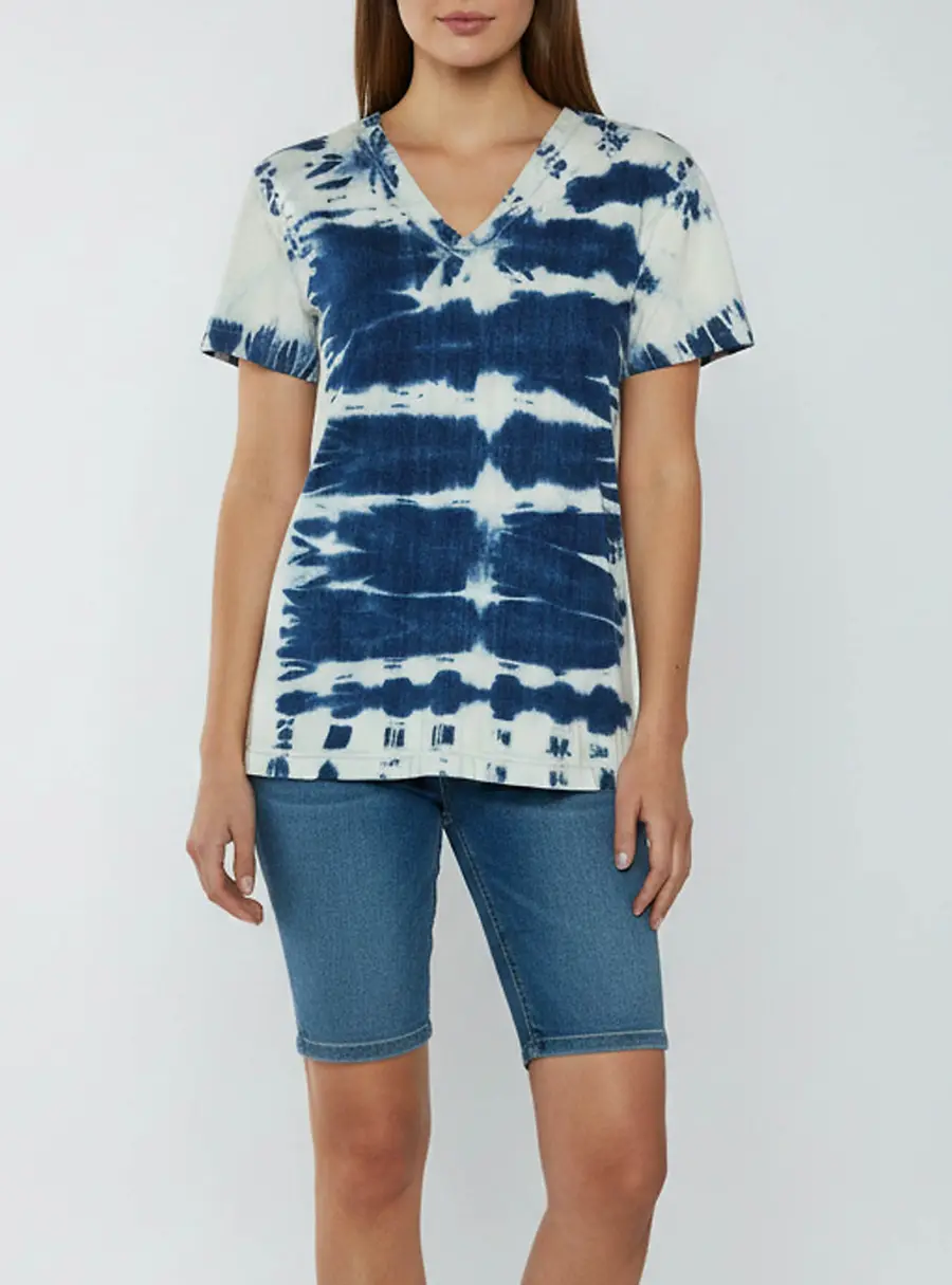 Stella McCartney Blue Tie-Dye Denim V-Neck Top M
