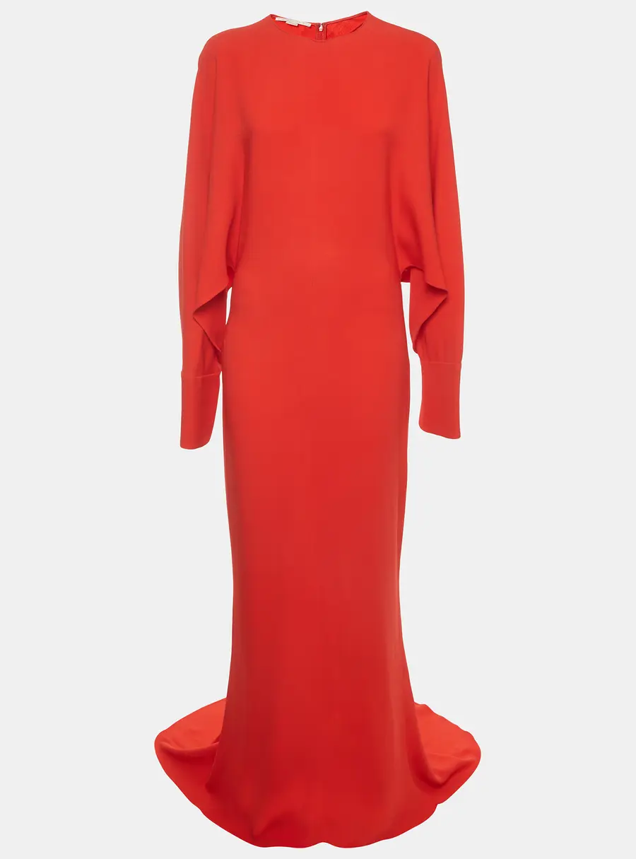 Stella McCartney Red Stretch Crepe Draped Sleeve Gown M