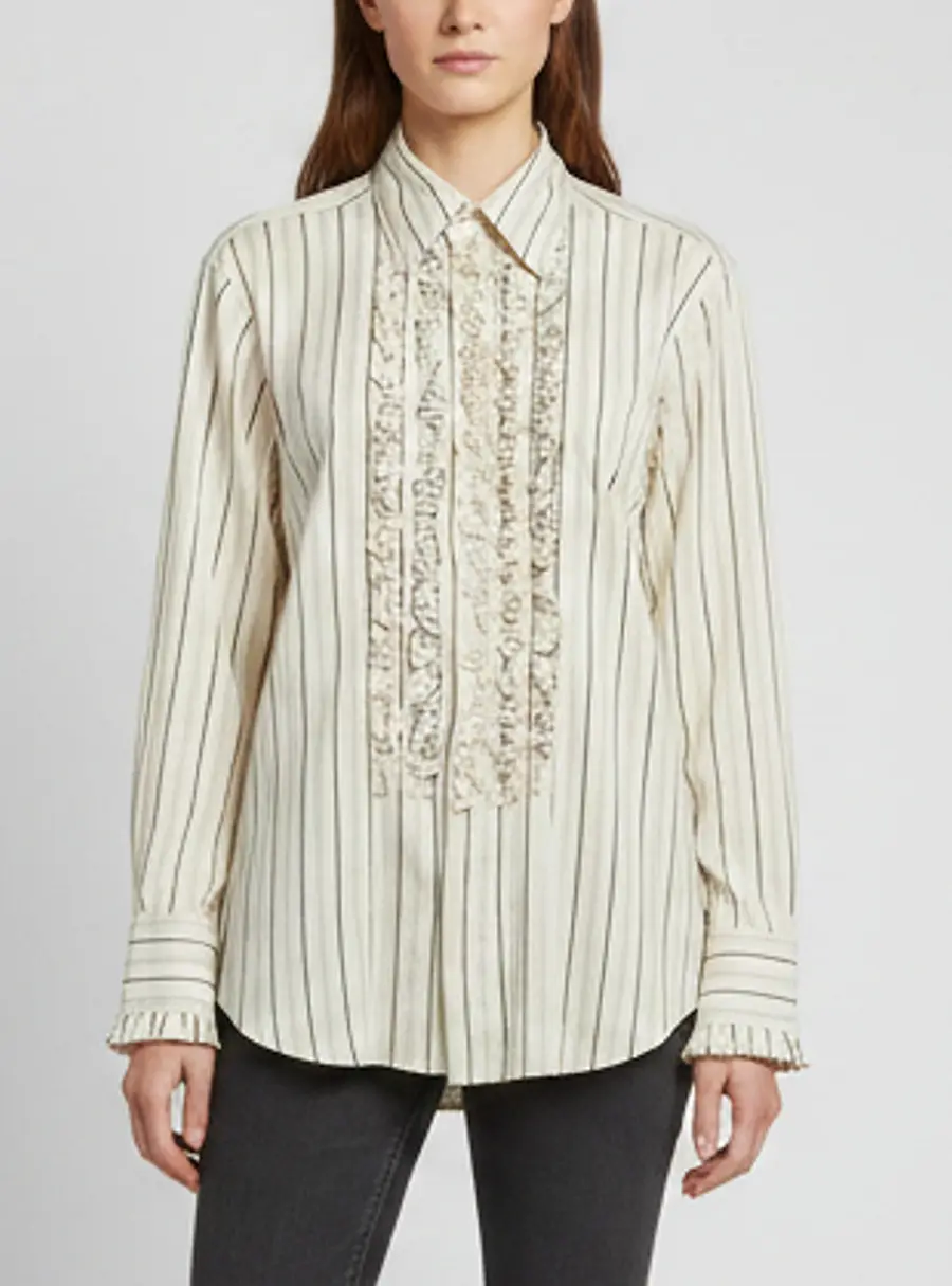 Stella McCartney Cream Striped Silk Blend Ruffled Shirt S