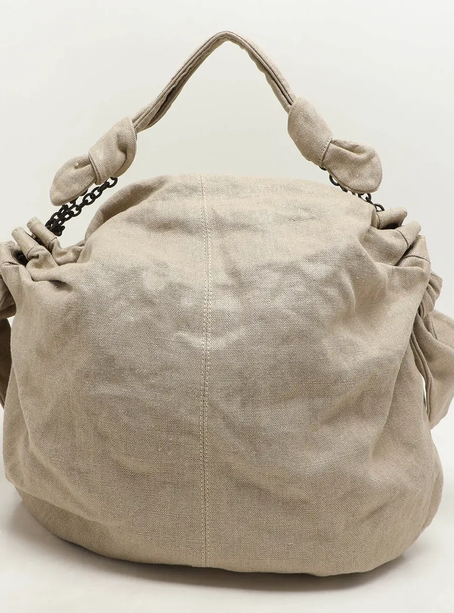 Stella McCartney Metallic Beige/Gold Jute Bow Hobo