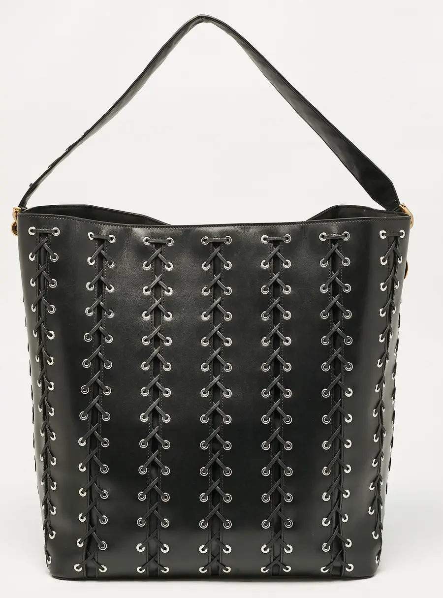 Stella McCartney Black Faux Leather Whipstitch Frayme Shopper Tote